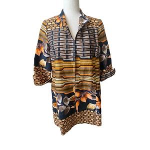 Berek Orange Black Floral Womens Classic Long Jacket Small Asian Wearable Art